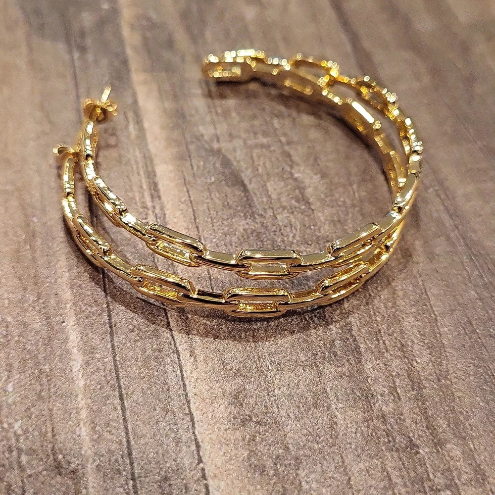 Adornia 2 Inch 14K Gold Plated Chain Link Hoop Earrings - Picture 7 of 9